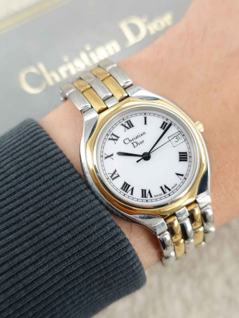 Christian Dior Unisex Quartz Watch 3002 Two-Tone Swiss Made 31mm New Battery